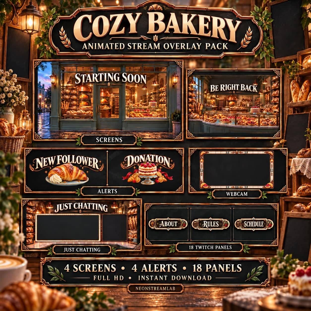 Cozy Bakery Animated Twitch Overlay Pack