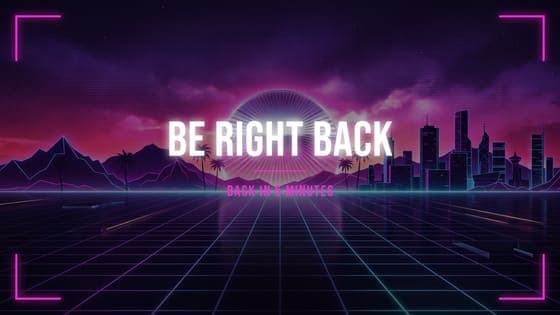 Free Synthwave Be Right Back screen for Twitch, 1920 x 1080 PNG