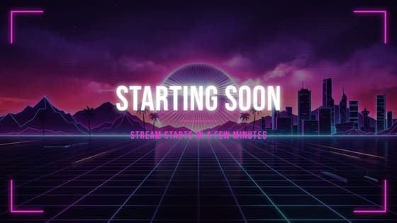 Free Synthwave Starting Soon screen for Twitch, 1920 x 1080 PNG