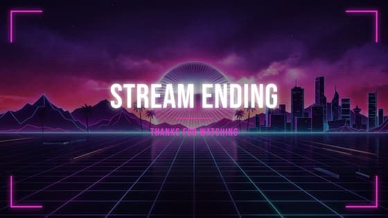 Free Synthwave Stream Ending screen for Twitch, 1920 x 1080 PNG