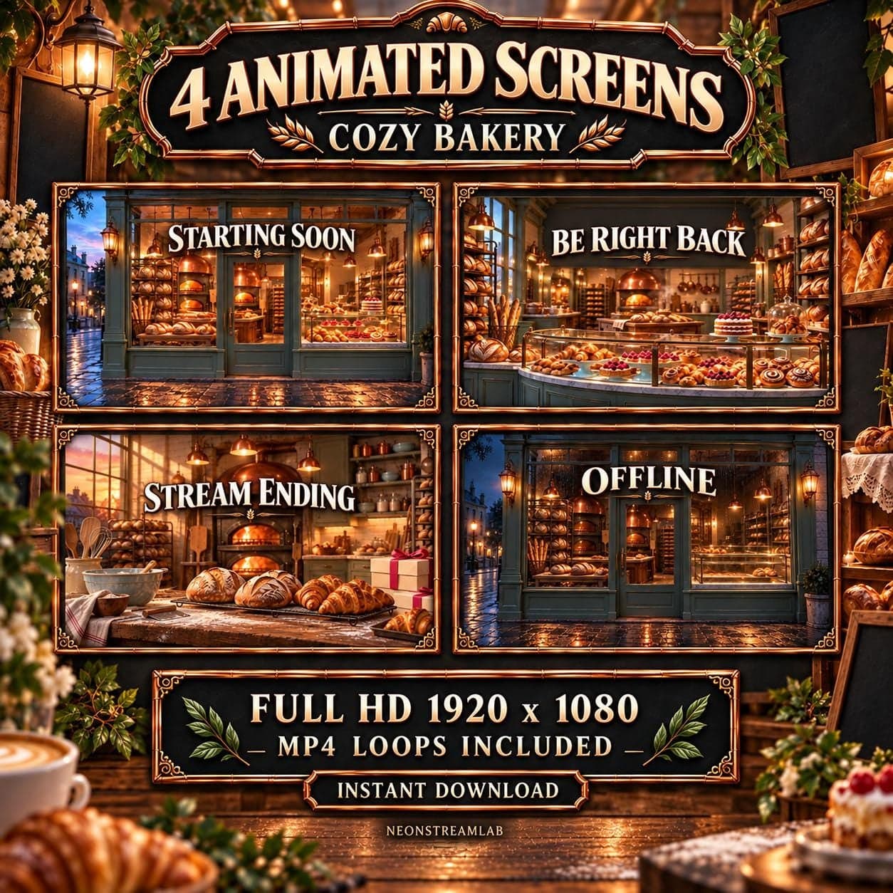 Cozy Bakery Animated Twitch Overlay Pack preview 2