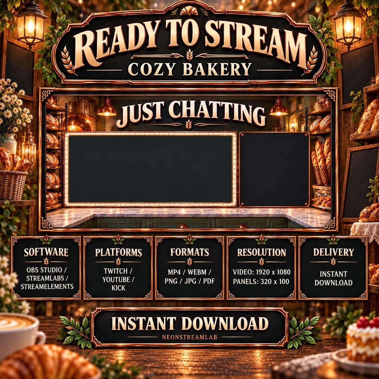 Cozy Bakery Animated Twitch Overlay Pack preview 9