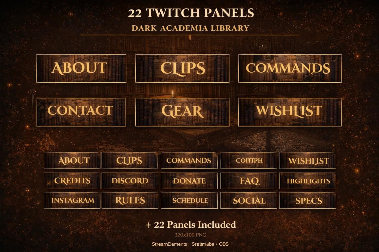 Dark Academia Stream Overlay Pack | Animated Gothic Library Vtuber Twitch Screens Alerts Panels Webcam preview 4