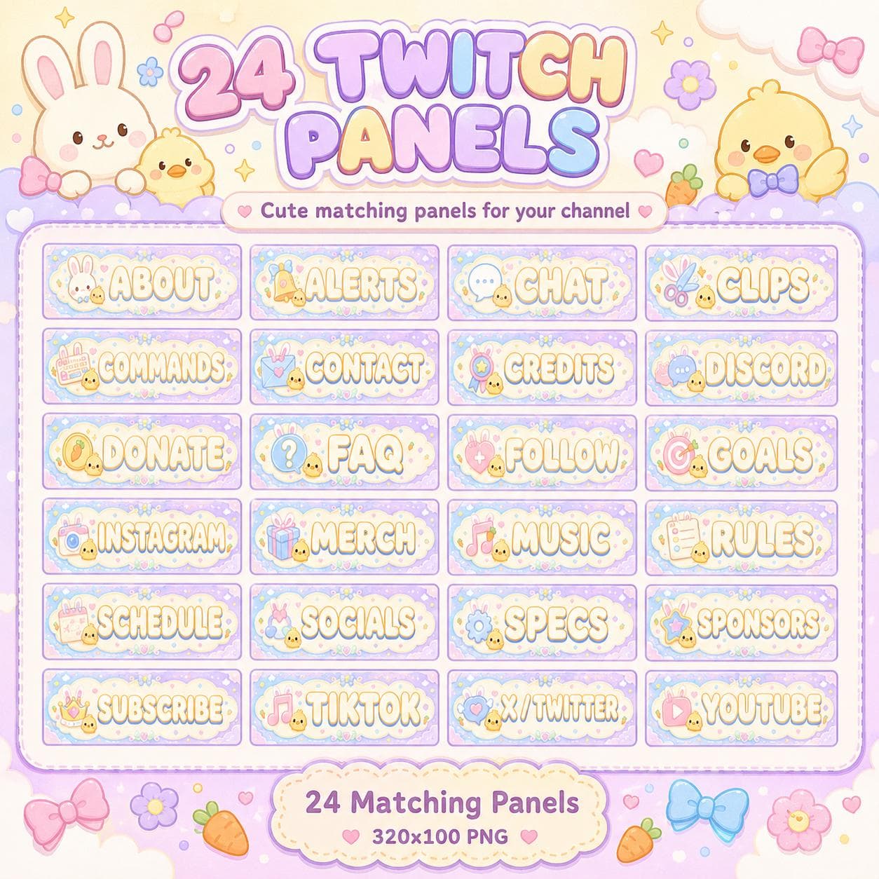 Duck Twitch Overlay Pack | Bunny Kawaii Pastel Animated Stream Screens Alerts Panels preview 5