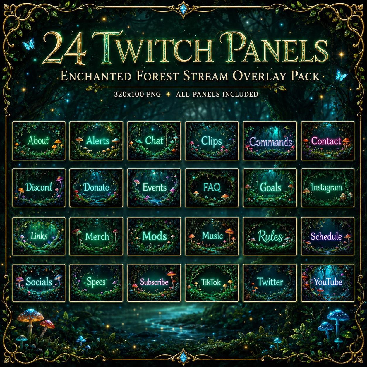 Enchanted Forest Overlay Pack for Twitch YouTube Kick | Fantasy Stream Overlay Screens Alerts Panels preview 7