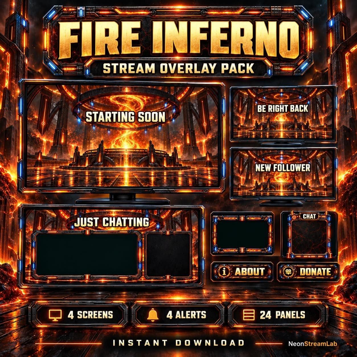 Fire Inferno Animated Twitch Overlay Pack preview 1
