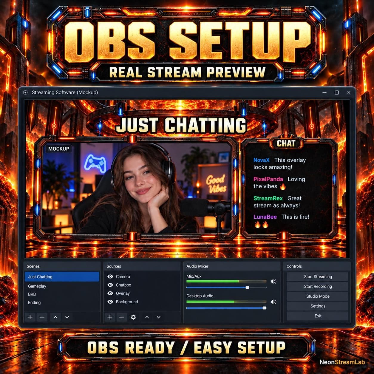 Fire Inferno Animated Twitch Overlay Pack preview 7