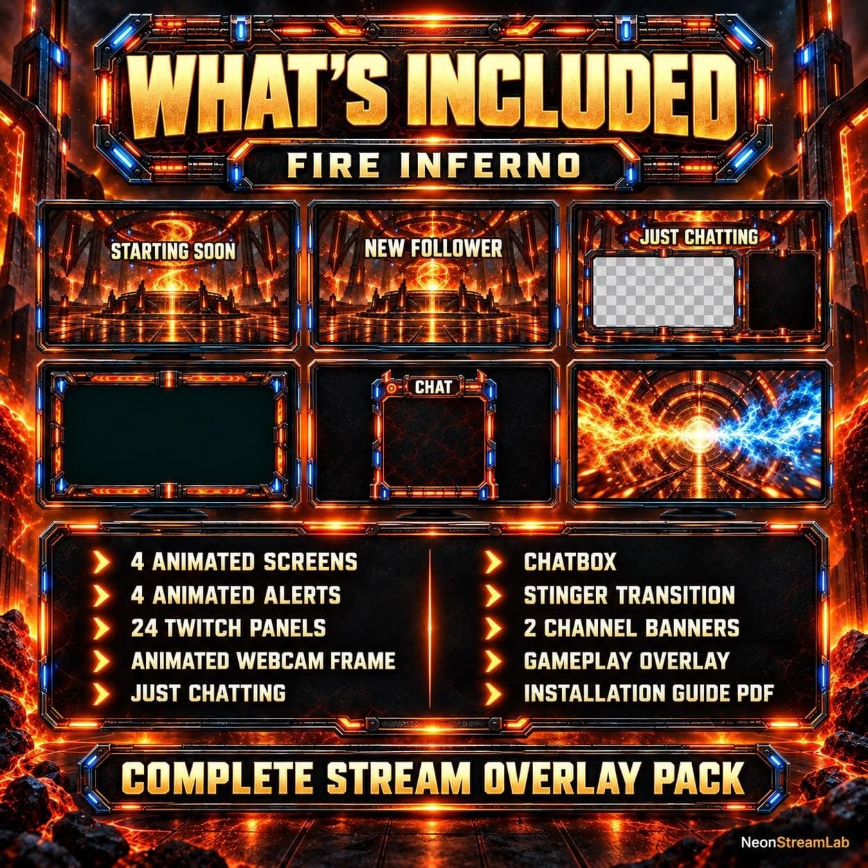 Fire Inferno Animated Twitch Overlay Pack preview 8