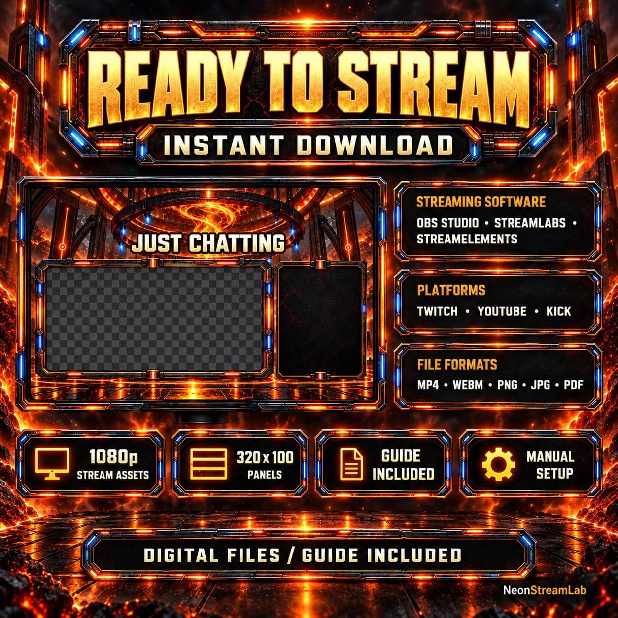 Fire Inferno Animated Twitch Overlay Pack preview 9