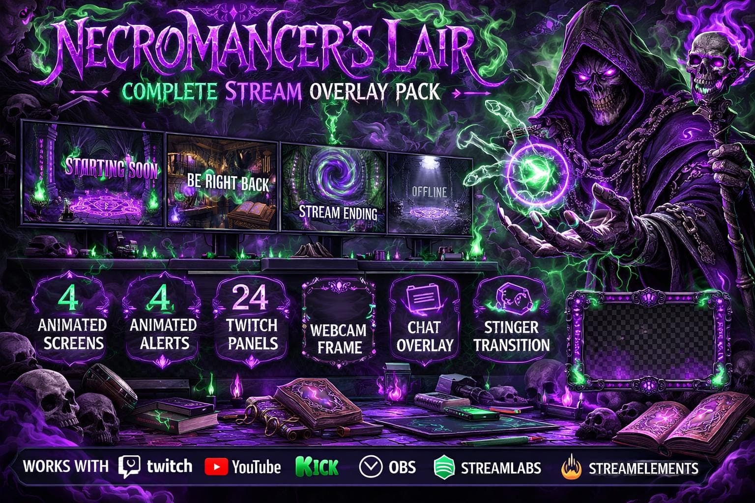 Necromancer Twitch Overlay Pack Animated Dark Fantasy Stream Package