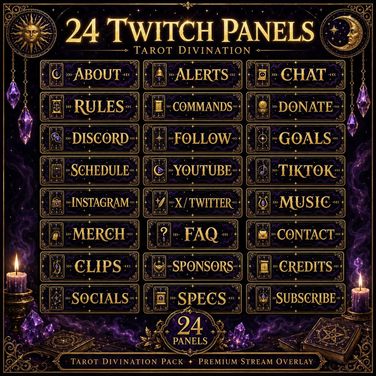 Tarot Twitch Overlay Pack | Mystical Card Reading Animated Stream Screens Alerts Panels preview 5