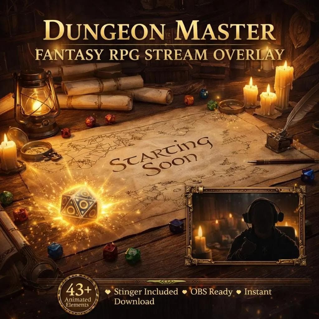 D&D Dungeons & Dragons Stream Overlay Pack | Dungeon Master Tabletop TTRPG RPG Animated Twitch YouTube Kick Screens Alerts Panels