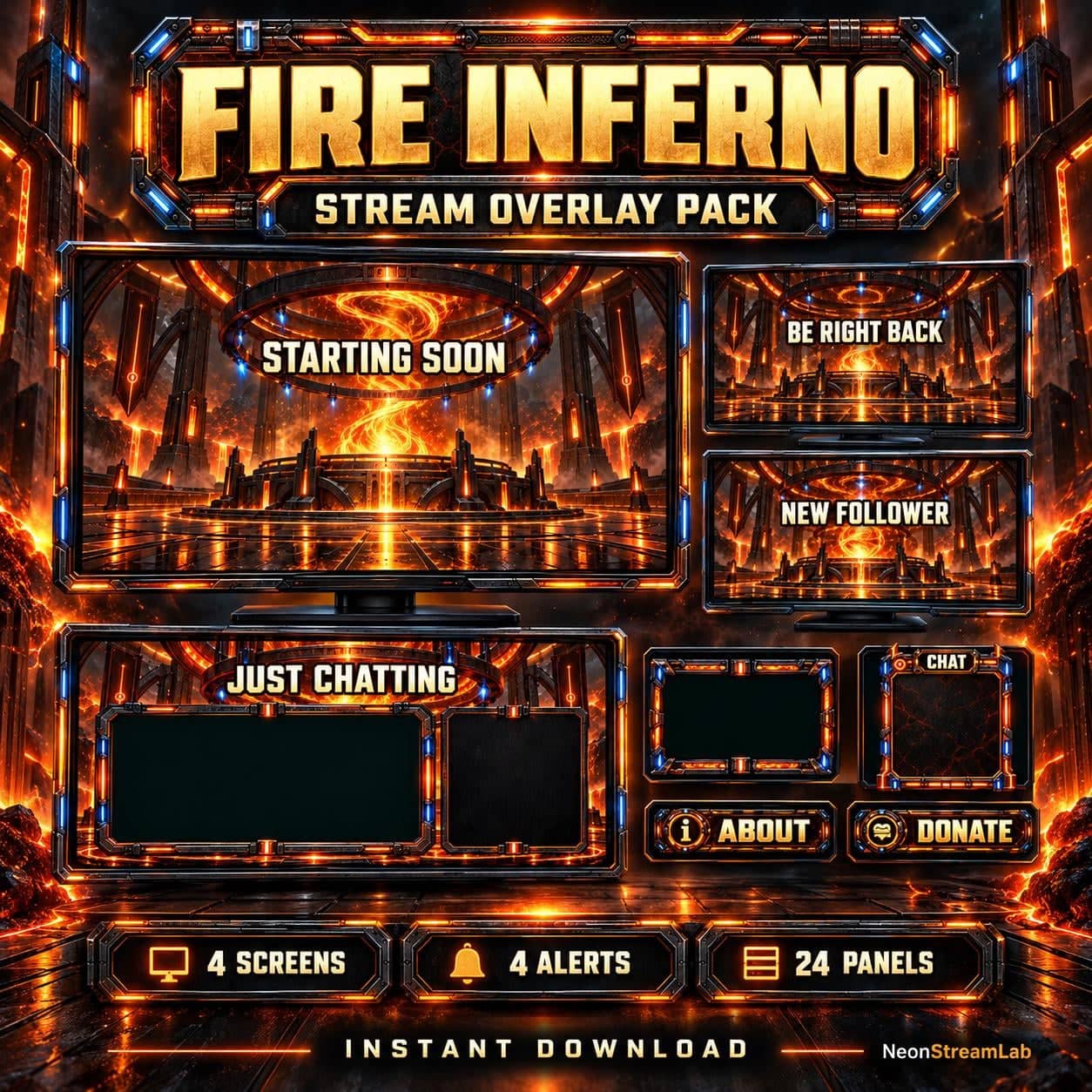 Fire Inferno Animated Twitch Overlay Pack