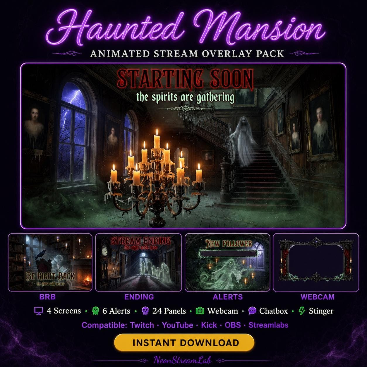 Haunted Mansion Stream Overlay Pack — Animated Gothic Horror for OBS Twitch Streamlabs Halloween Streaming