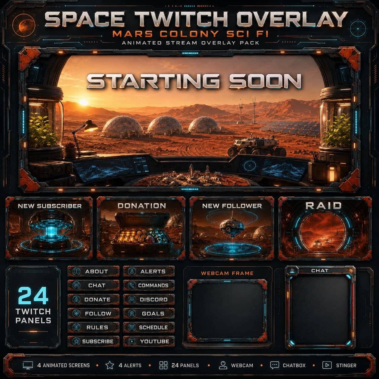 Mars Colony Animated Twitch Overlay Pack