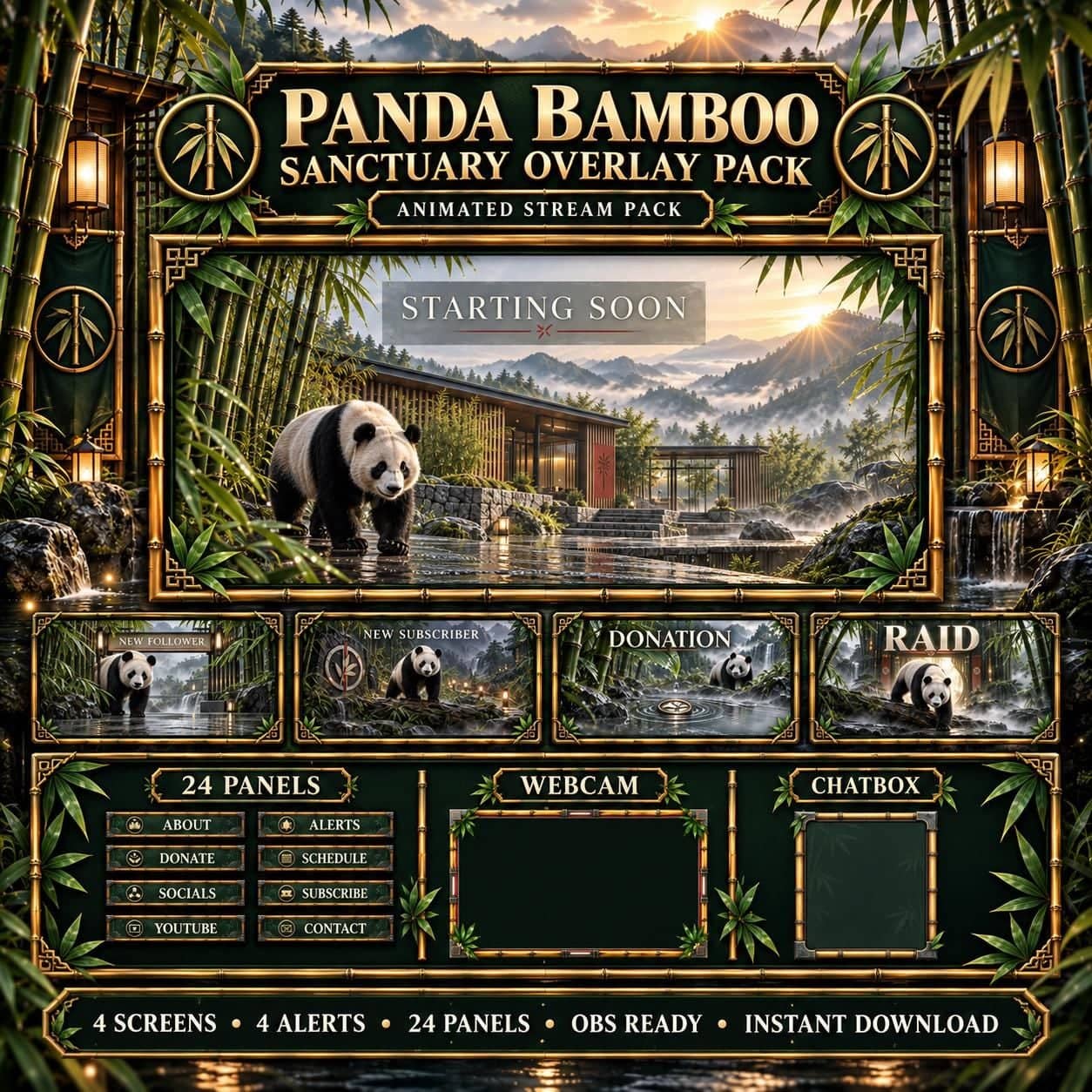 Panda Bamboo Sanctuary Animated Twitch Overlay Pack